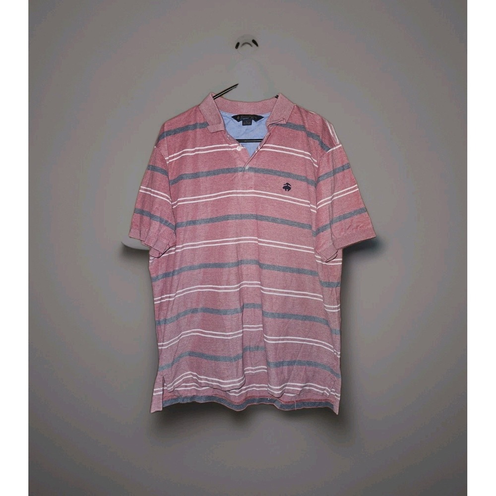 Brooks Brothers Original Fit Men L Red Blue Stripes Polo Shirt Pique Lightweight